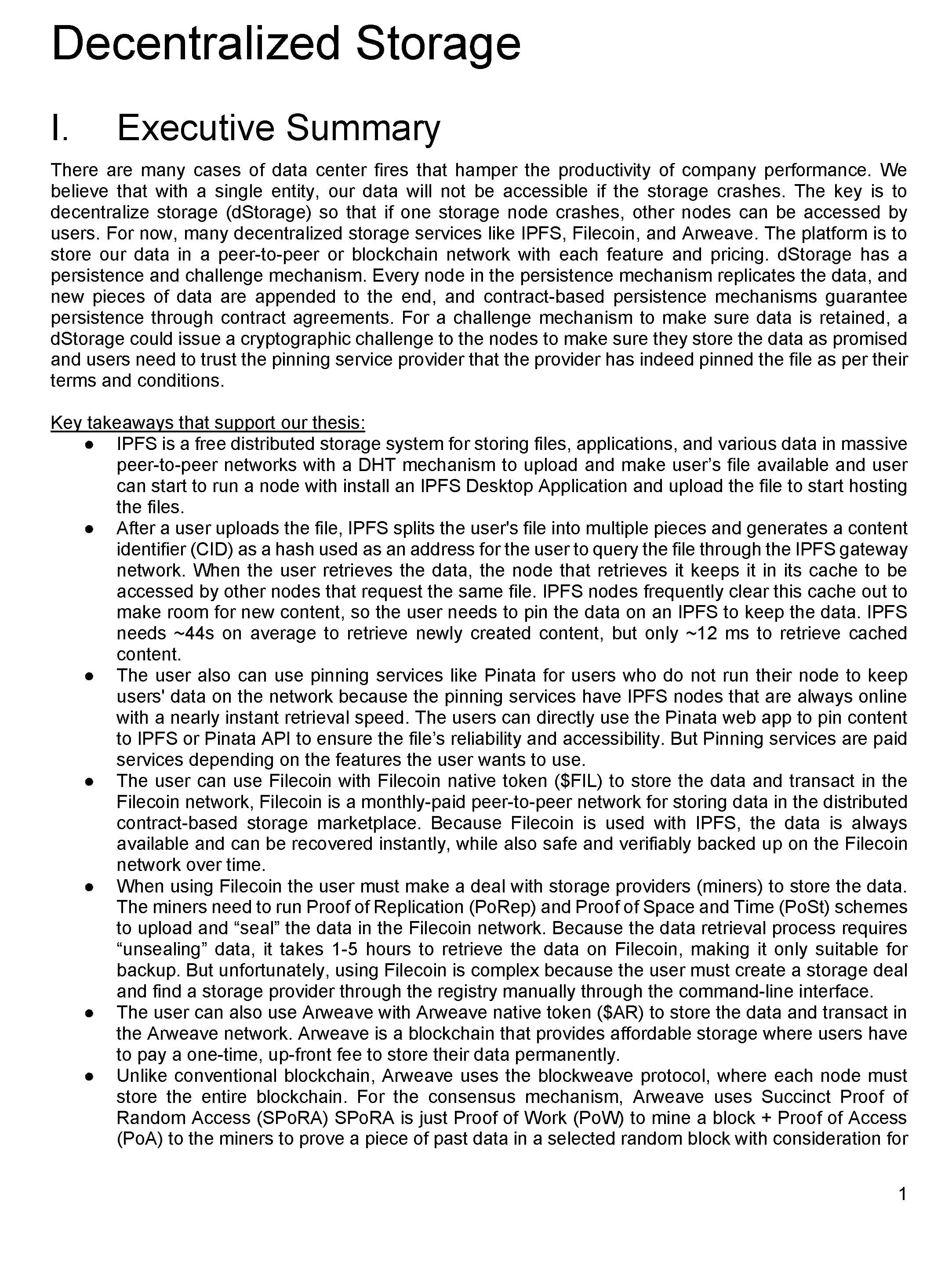 Decentralized Storage Research